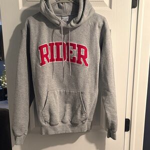 Champion Gray Hoodie with Red Lettering